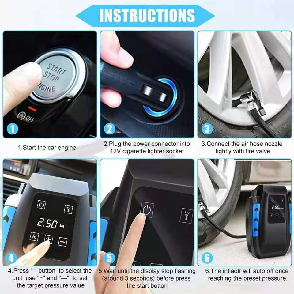 Car Emergency Car Air Pump, Automatic Charging With Light, Air Pump, Tire Inflation