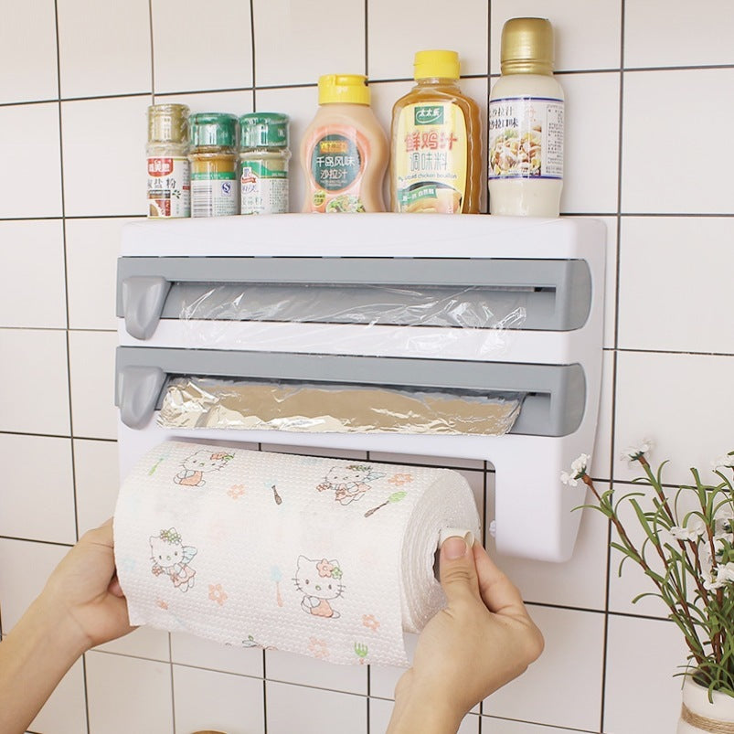 Multifunctional Plastic Wrap and Tissue Wall-mounted kitchen Storage Rack