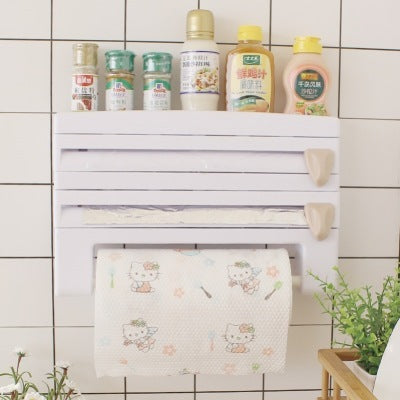 Multifunctional Plastic Wrap and Tissue Wall-mounted kitchen Storage Rack